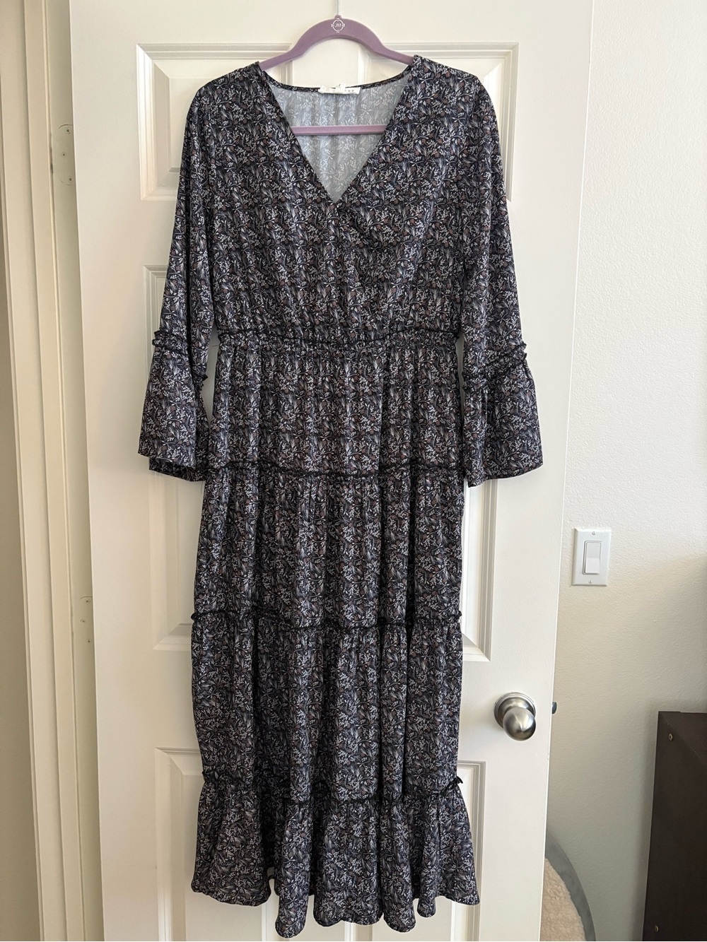DownEast | Black and Gray Floral Tiered Maxi Dress